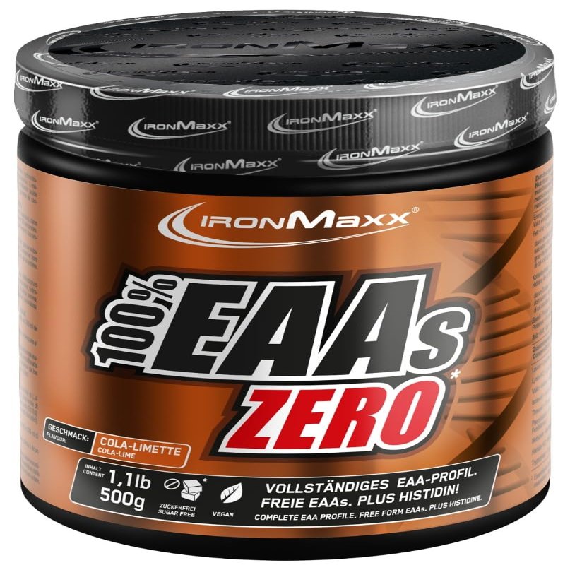 IronMaxx 100% EAAs Zero Amino Acids Powder, Sugar Free, Cola and Lime Flavour, 1 x 500 g