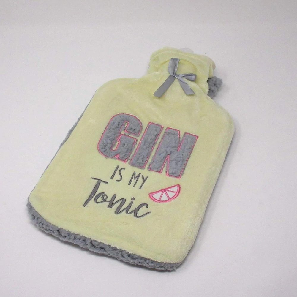 Country Club Thick Sherpa Fleece 2 Litre Hot Water Bottle (Gin is My Tonic)