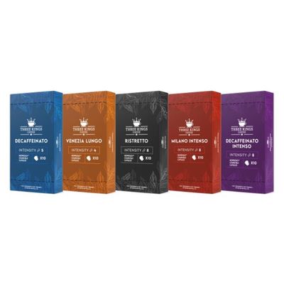 100 Espresso Compatible Coffee Capsules Three Kings Coffee (Mixed Variety Pack)