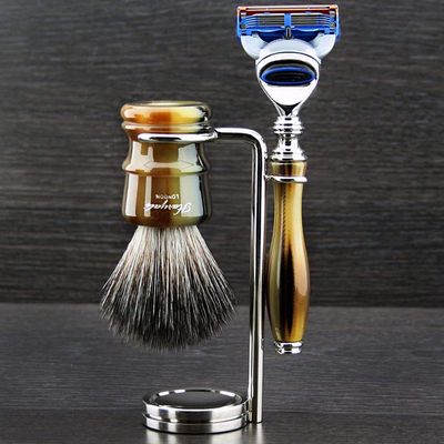 Haryali Horn Replica Mens 5 Edge Razor Shaving Brush & Shaving Stand