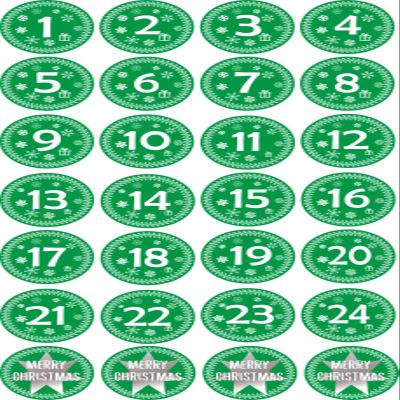 INDIGOS UG - Aufkleber fr Adventskalender 1 to 24 - grn + Bonus Vintage Style - Labels - Stickers - Weihnachtskalender - Weihnachten - Advent - rund - DIY Cut - JDM - Zum Aufkleben