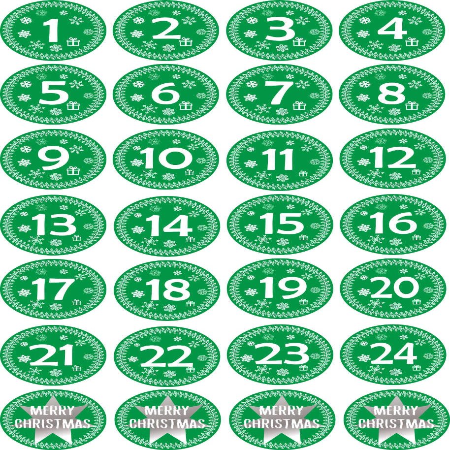 INDIGOS UG - Aufkleber fr Adventskalender 1 to 24 - grn + Bonus Vintage Style - Labels - Stickers - Weihnachtskalender - Weihnachten - Advent - rund - DIY Cut - JDM - Zum Aufkleben