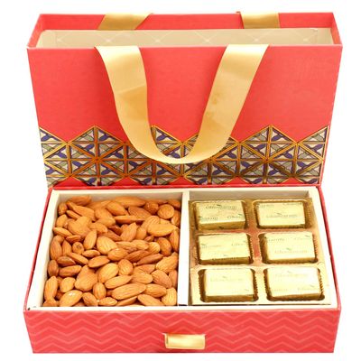 Ghasitaram Gifts Diwali Gifts Diwali Chocolate Hamper - 2 Part Almonds and Chocolates Bag Box