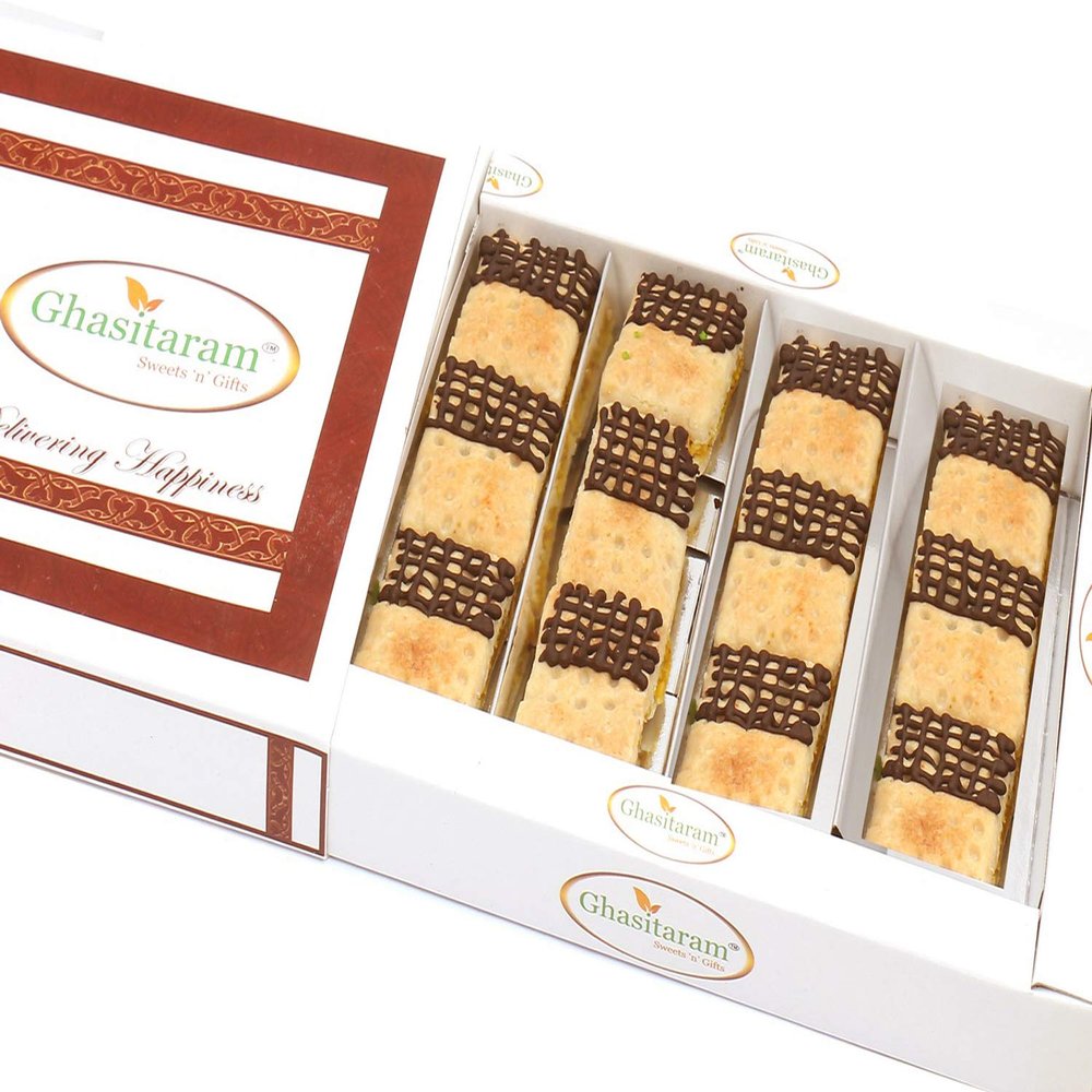 Ghasitaram Gifts Indian Sweets - Diwali Gifts Sweets - Baked Almond Chocolate Biscuits 400 GMS