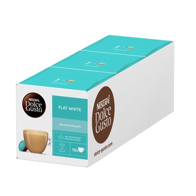 NESCAFE DOLCE GUSTO Flat White Coffee Pods - total of 48 Creamy Coffee Flavoured Pods (3 Packs) 16 Pods
