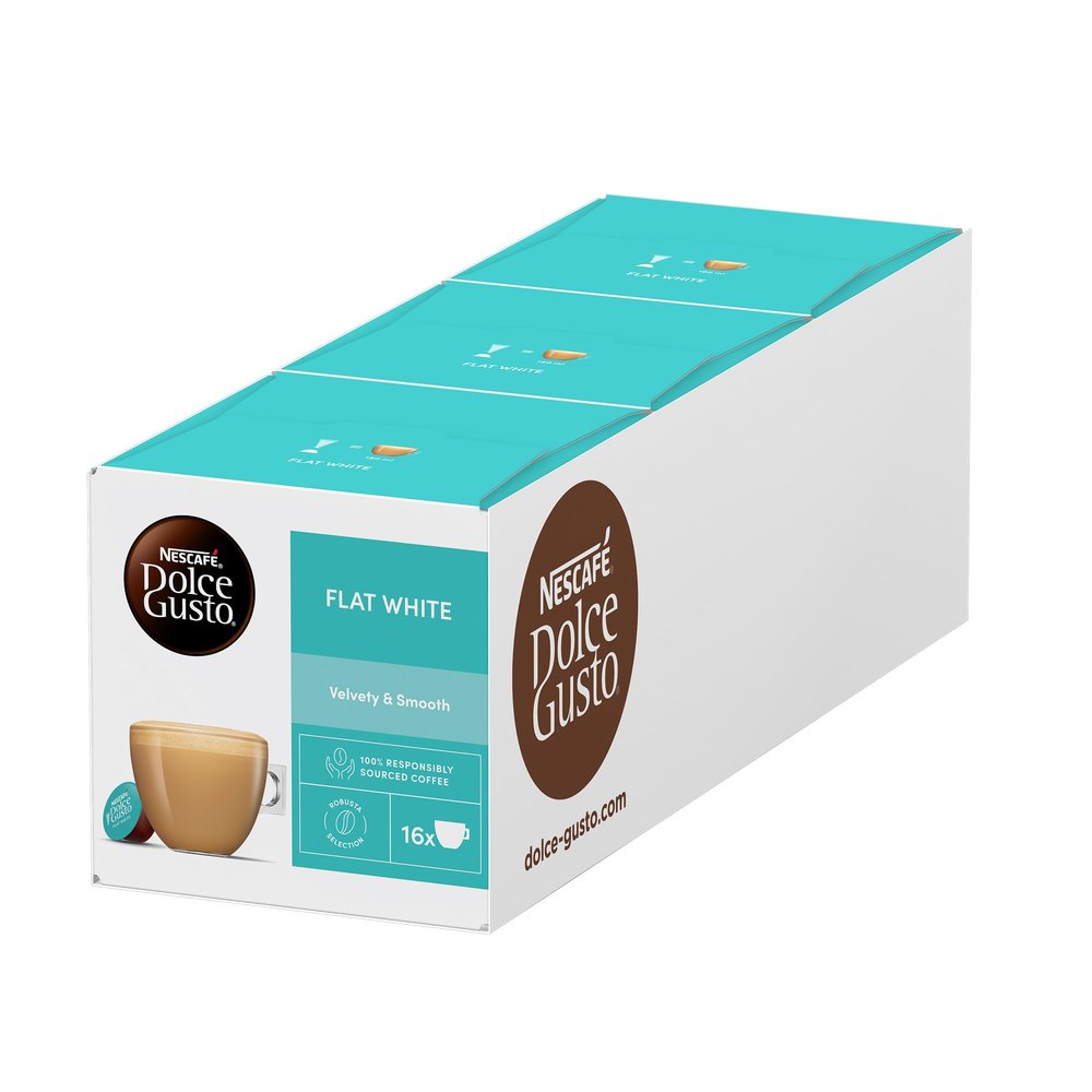 NESCAFE DOLCE GUSTO Flat White Coffee Pods - total of 48 Creamy Coffee Flavoured Pods (3 Packs) 16 Pods