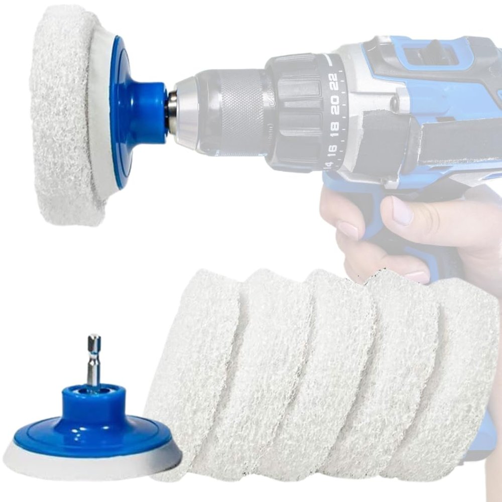 RotoScrub Bathroom Cleaning Drill Accessory Kit - White Scrub Pads White