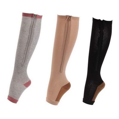 ACMEDE Compression Socks Zipper Knee Stockings Leg Support Open Toe Stretchy Zipper 3 Pair Best for Flight and Travel