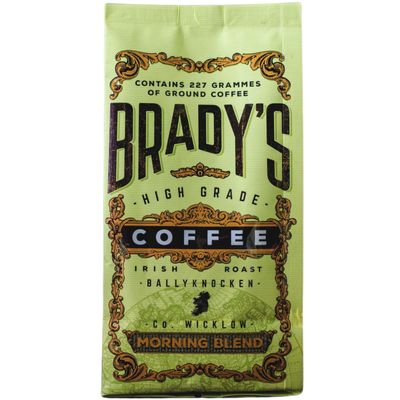 Brady's Coffee Morning Blend - Speciality Ground Coffee for Cafetiere, Pour Over & Drip Filter - 100% Arabica Medium Roast - Caramel, Chocolate, Nuts, Spice Notes - Hand Roasted in Ireland - 227g Bag