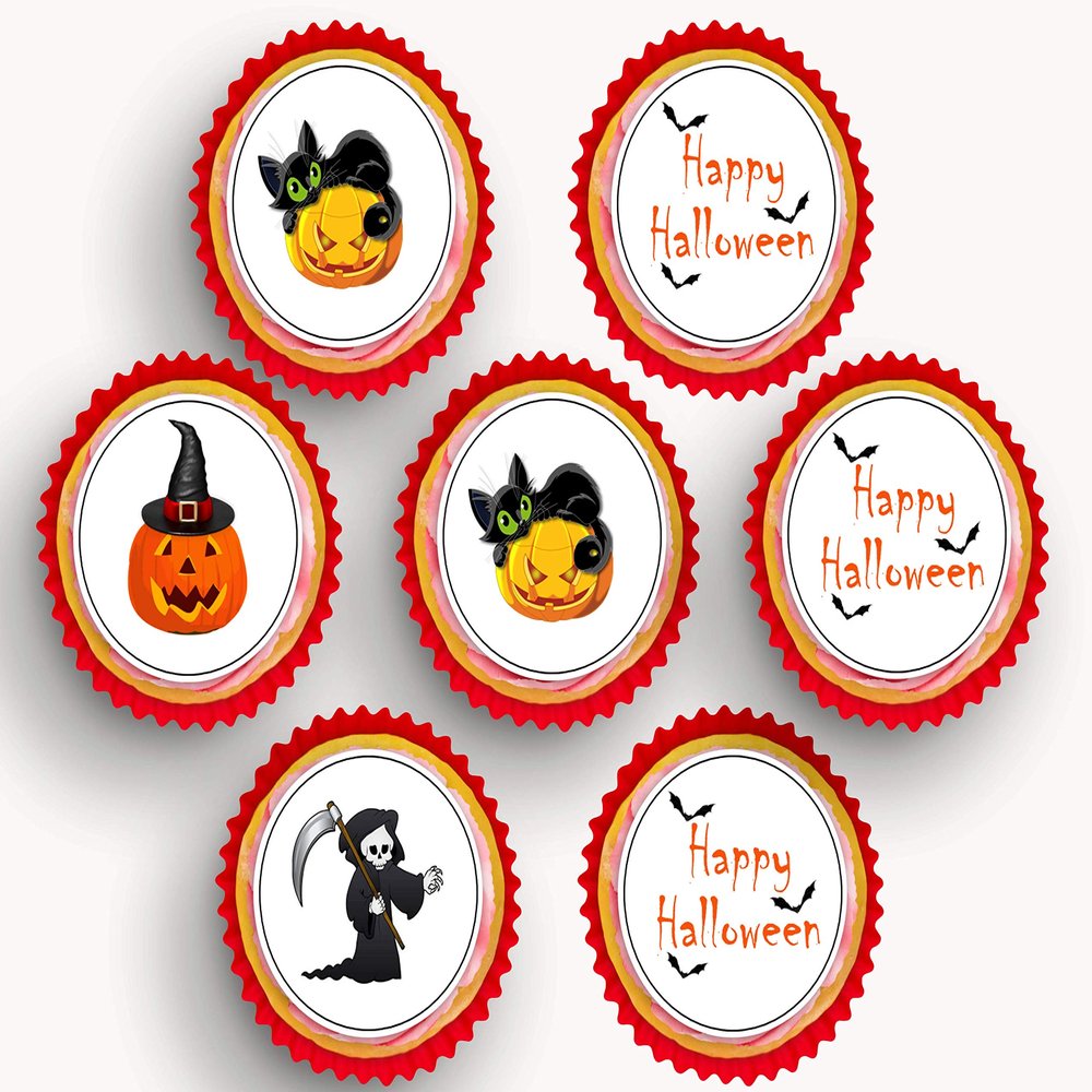 15 x 2 inch cupcake toppers happy halloween edible icing