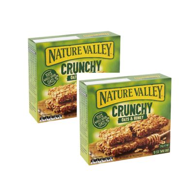 Nature Valley Crunchy, Crunchy Cereal Bar, 100% Oatmeal Whole Grain and Honey Without Dyes, Without Preservatives, Natural Lactose Free, Suitable for Vegetarians  2 x 210 g (2 x 10 Bars)