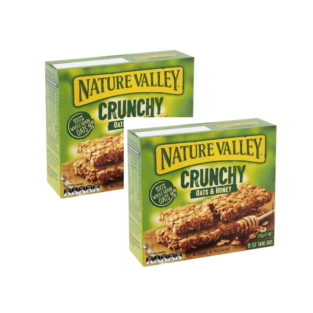Nature Valley Crunchy, Crunchy Cereal Bar, 100% Oatmeal Whole Grain and Honey Without Dyes, Without Preservatives, Natural Lactose Free, Suitable for Vegetarians  2 x 210 g (2 x 10 Bars)
