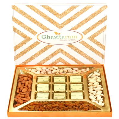 Ghasitaram Gifts Diwali Gifts Diwali Sugarfree Chocolates - Ghasitaram Special Dryfruits and 9 pcs Sugarfree Chocolates Box