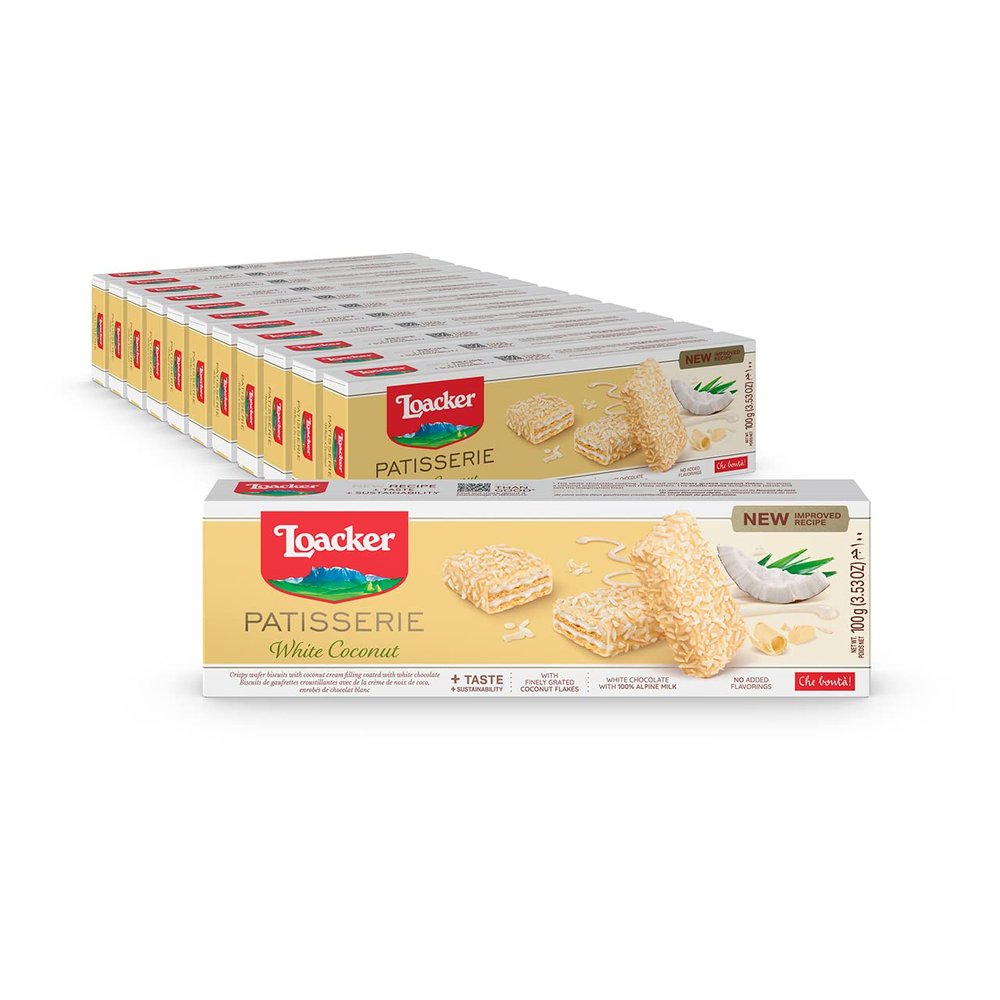 Loacker Patisserie White Coconut Wafers - Delicious White Chocolate Wafers With Coconut Cream - Mouth-Filling Consistency - Sweet Gift for Everyone - 12 x 100 grams