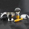 4 Piece Wet Shaving Set - Ready to Use || Silver Tip Synthetic Badger & Triple Edge Cartridge Compatible Razor + Stainless Steel Shaving Bowl with Lid view 1