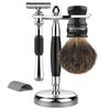 Anbbas 3in1 Badger Hair Shaving Brush Set, Shaving Razor and Brush Stand Stainless Steel,Double Edge Safety Razor with Cover for Men Women Wet Shave Hair Removal