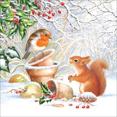 Serviette Winter 20 Disposable Napkins, Brown, 3-Ply, 33 x 33 cm, Animals/Winter/Christmas Theme