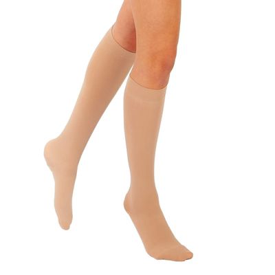 RIEMTEX Medical Graduated Compression Stockings Class 2 CCL2 Closed Toe Calf Stockings Thrombosis Stockings for Women and Men Black or Beige (Size 4, Beige)