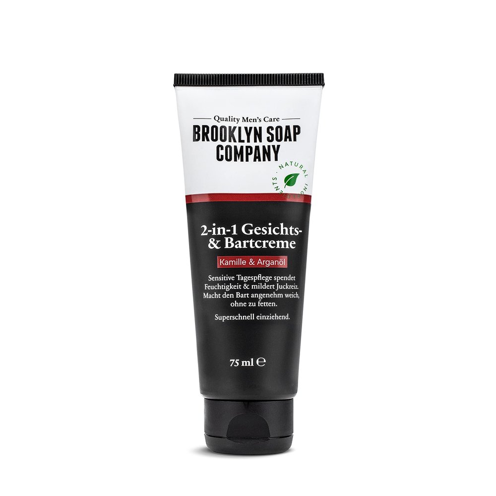 Beard cream and face cream (75 ml), 2-in-1 beard care from Brooklyn Soap Company, alternative to beard oil or beard balm, softer 3-day beard and less beard itching.