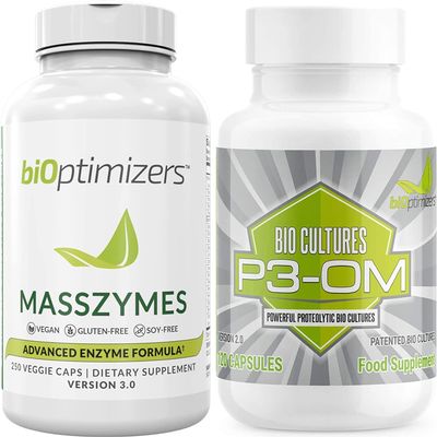 BiOptimizers P3-OM & MassZymes Supplements Bundle | Premium Digestive Enzymes & Probiotics for Women & Men | Doctor-Formulated | 370 Capsules