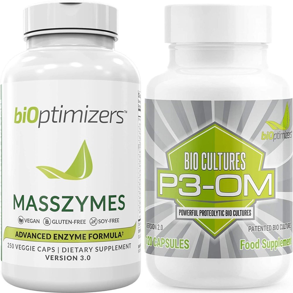 BiOptimizers P3-OM & MassZymes Supplements Bundle | Premium Digestive Enzymes & Probiotics for Women & Men | Doctor-Formulated | 370 Capsules