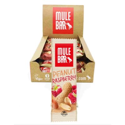 MULEBAR - Box of 15 Energy Bars - Raspberry Peanut - Easy to Digest - 100% Natural Ingredients, Vegan - Made in France - 40g