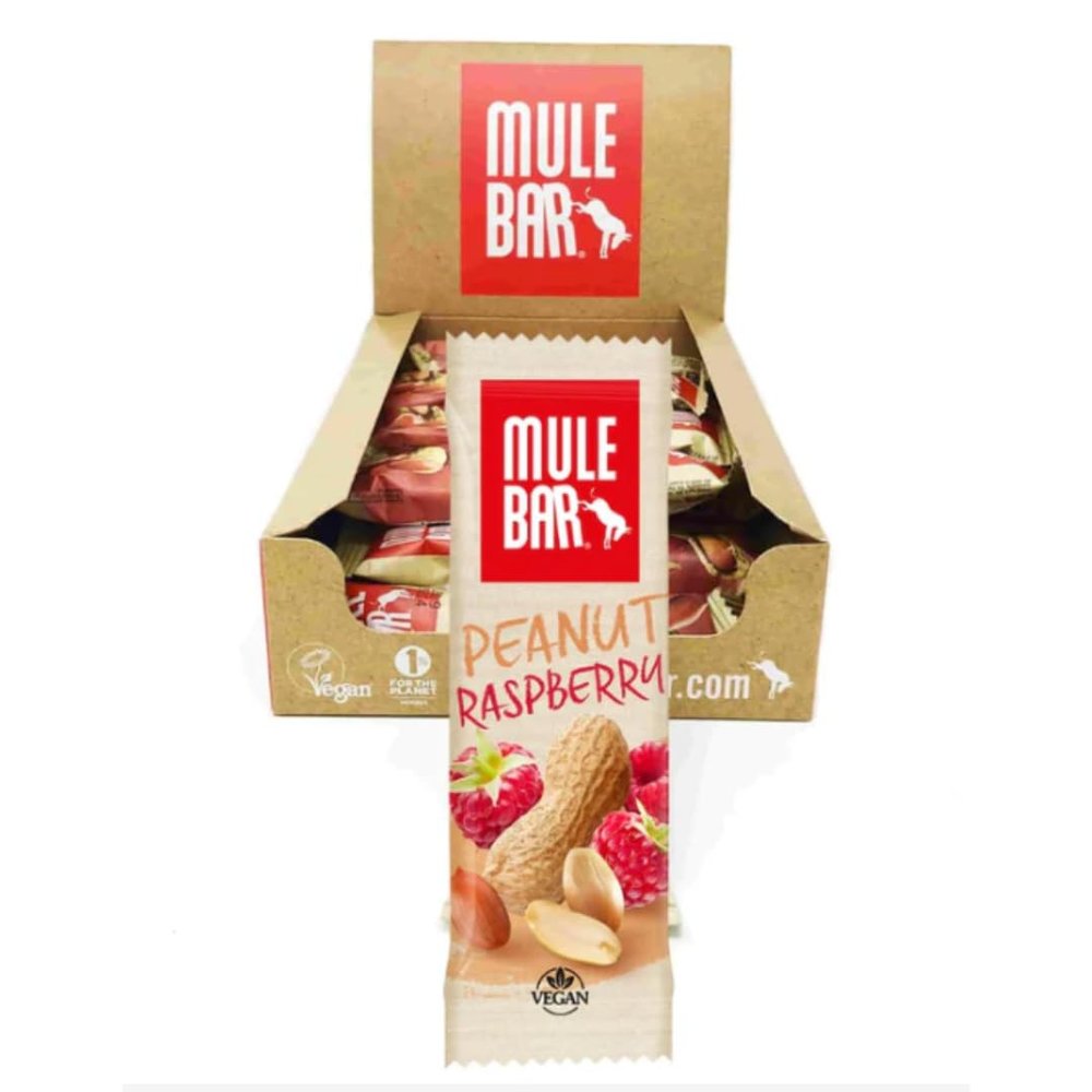 MULEBAR - Box of 15 Energy Bars - Raspberry Peanut - Easy to Digest - 100% Natural Ingredients, Vegan - Made in France - 40g