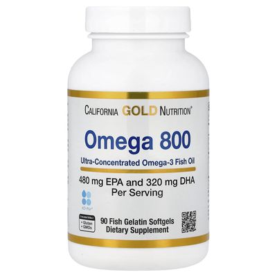 Omega 800 Ultra-Concentrated Omega-3 Fish Oil, kd-pur Triglyceride Form, 90 Fish Gelatin Softgels (1,000 mg per Softgel), California Gold Nutrition