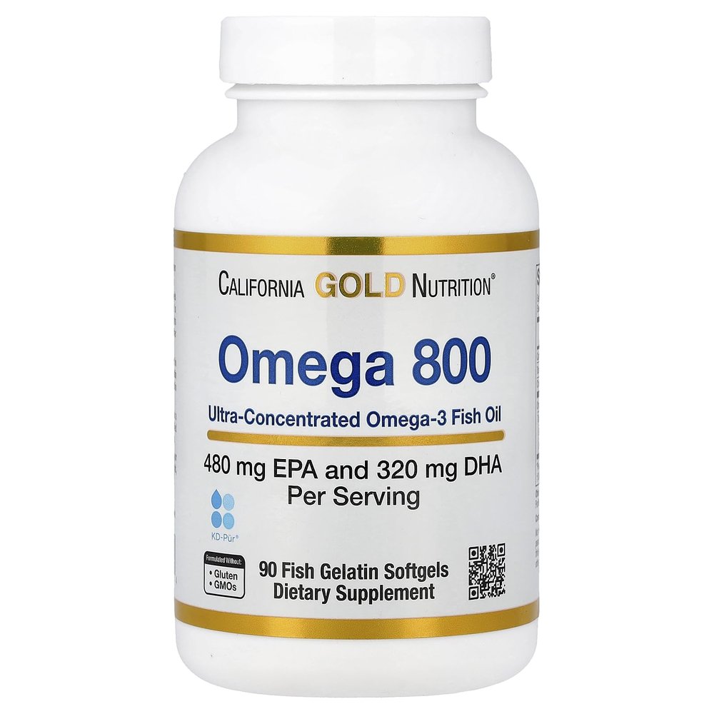 Omega 800 Ultra-Concentrated Omega-3 Fish Oil, kd-pur Triglyceride Form, 90 Fish Gelatin Softgels (1,000 mg per Softgel), California Gold Nutrition