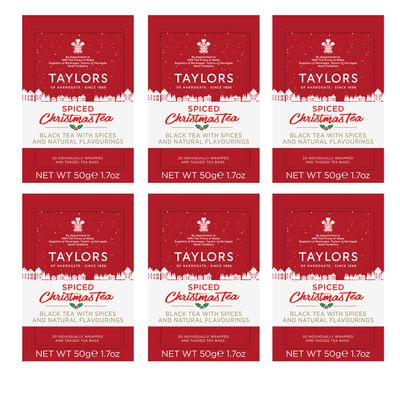 Taylors of Harrogate Spiced Christmas Tea 6 x 20 Wrapped & Tagged Tea Bags