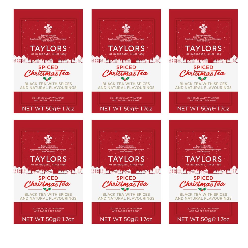 Taylors of Harrogate Spiced Christmas Tea 6 x 20 Wrapped & Tagged Tea Bags