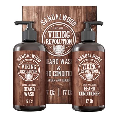 Viking Revolution - Beard Shampoo And Conditioner - Natural Beard Wash & Beard Conditioner With Argan & Jojoba Oils - Softens & Strengthens - Gifts For Men - Sandalwood - 2 x 500 ml