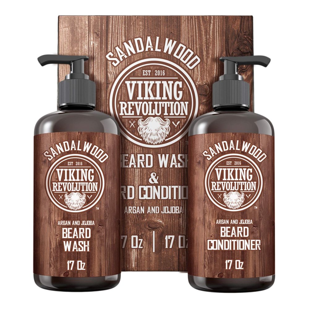 Viking Revolution - Beard Shampoo And Conditioner - Natural Beard Wash & Beard Conditioner With Argan & Jojoba Oils - Softens & Strengthens - Gifts For Men - Sandalwood - 2 x 500 ml
