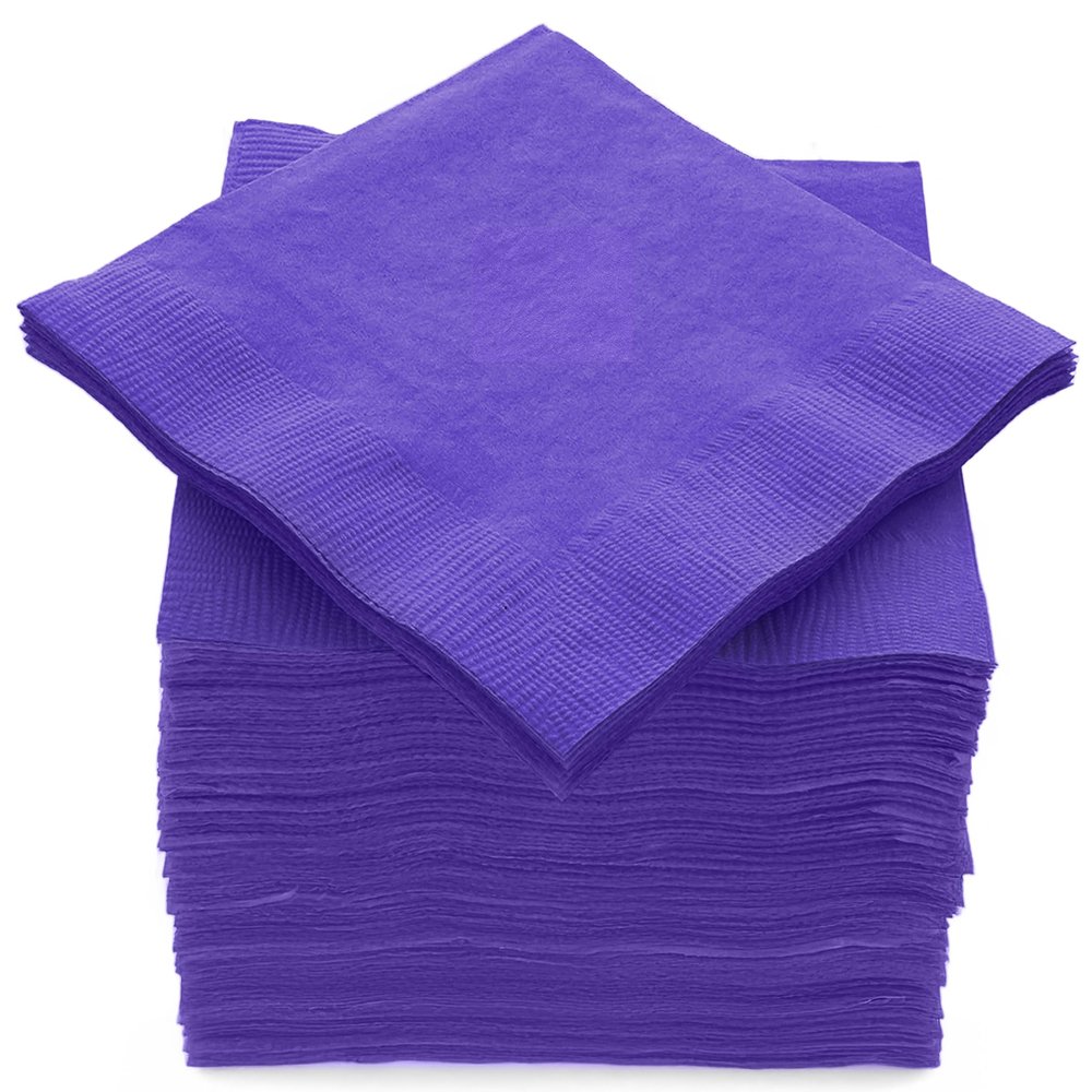 100 Pack Purple Beverage Napkins, Big Party Pack, 2 Ply, Ideal for Wedding, Party, Birthday, Dinner, Lunch, Cocktails. (5 x 5) by Amcrate