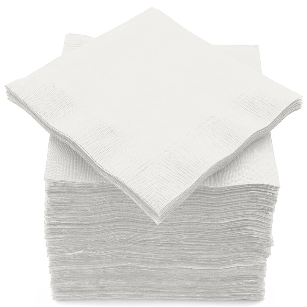 100 Pack White Beverage Napkins, Big Party Pack, 2 Ply, Ideal for Wedding, Party, Birthday, Dinner, Lunch, Cocktails. (5 x 5) by Amcrate