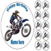 Personalised motocross motorbike 7.5" inch cake topper with 1.5 inch cupcake toppers edible icing view 1