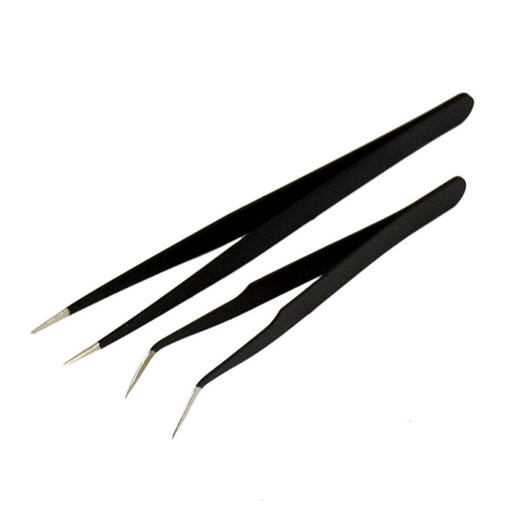 Szaerfa Multi-Functional Stainless Steel Tweezers for Eyelashes Extension Precious 2 Pieces (Black)