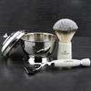 3 Piece JAG SHAVING Shaving Set - Ready to Use - by JAGSHAVING || Silver Tip Synthetic Badger & Triple Edge Compatible Razor + Stainless Steel Shaving Bowl with Lid view 1