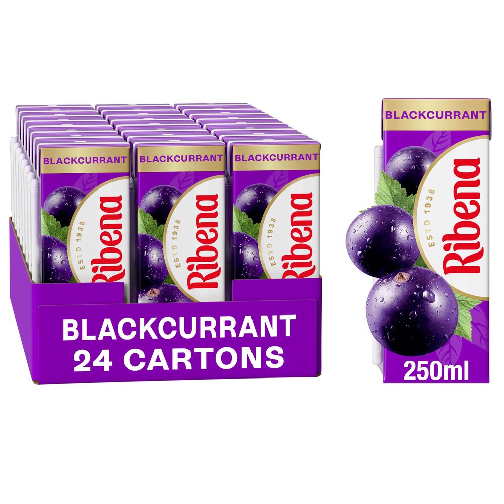Ribena Blackcurrant Juice Drink Cartons - Multipack 24x250ml | Real Fruit | Rich In Vitamin C | No Artificial Colours or flavours | Perfect For On The Go