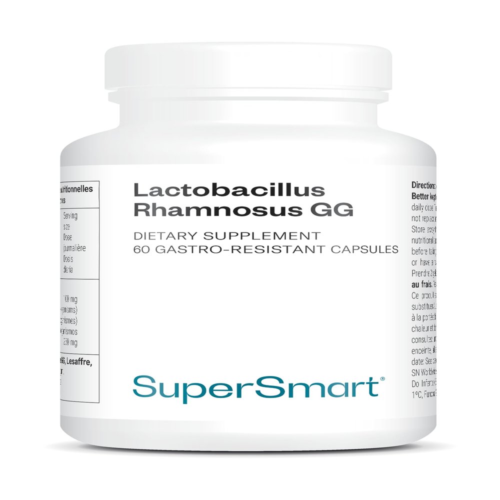 Lactobacillus Rhamnosus GG - Probiotic - Balances Microbiota and Gut Flora - Boosts The Immune System - Stimulates Lactobacillus Production - 60 Capsules - Vegan - Gluten-Free - Non-GMO - SuperSmart