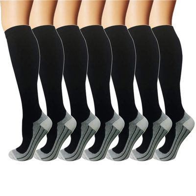 7 Pack Copper Knee High Compression Socks For Men & Women-Best For Running,Athletic,Medical,Pregnancy and Travel -15-20mmHg (L/XL, Black-1)