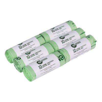 10 Litre x 150 All-Green bags - Compostable Kitchen Caddy Liner - Food Waste Bin Liners - EN 13432 - All-Green Bags with Composting Guide