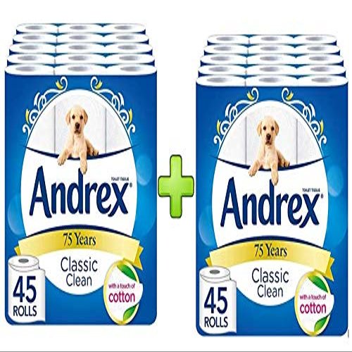 Andrex Classic Clean Toilet Roll Tissue Paper - 90 Rolls Bulk Multi Pack Offer