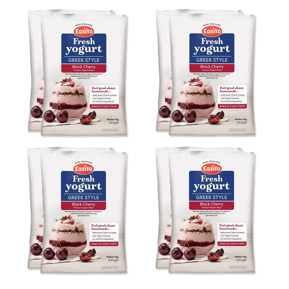 EasiYo Greek Style Black Cherry Yogurt 8 Sachet Pack | Each Sachet Makes 1KG of Yogurt