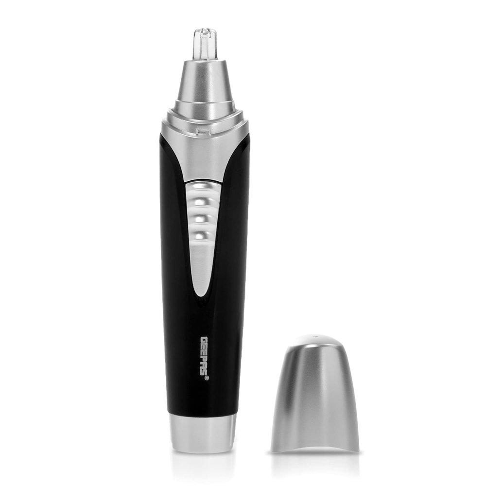 Geepas Ear and Nose Hair Trimmer Clipper  Professional 2 in 1 Portable Eyebrow & Facial Hair Trimmer for Men with Cleaning Brush  Electric Nostril Nasal Hair Painless Clipper - 2 Year Warranty