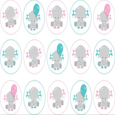 15 x 2 inch cupcake toppers blue & pink elephant edible icing