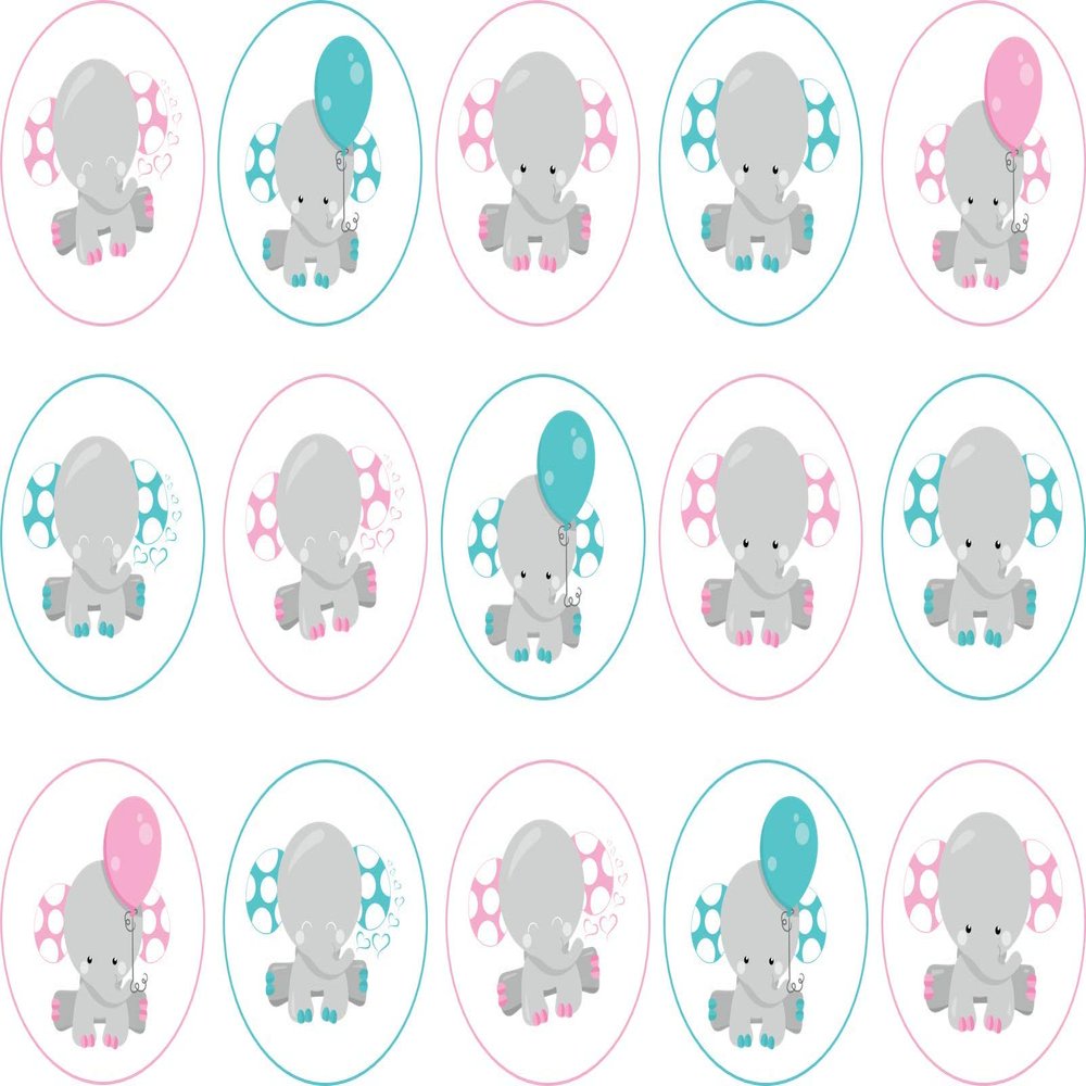 15 x 2 inch cupcake toppers blue & pink elephant edible icing