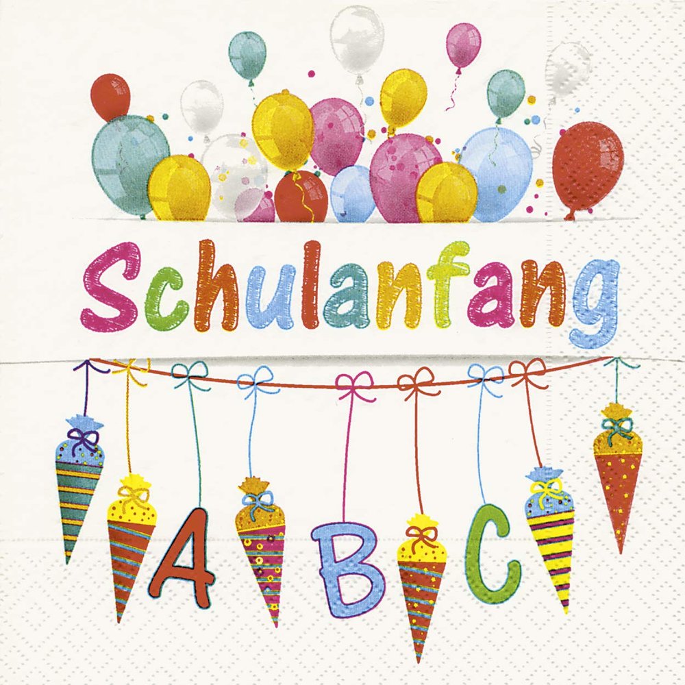 20 Napkins Sugar Bags and Balloons/First Day at School/School 33 x 33 cm