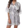 Gallity Women's Sexy Lingerie Lace Sleepwear Satin Nightwear Lace Trim Pajamas Suit (XL, Gray) view 1