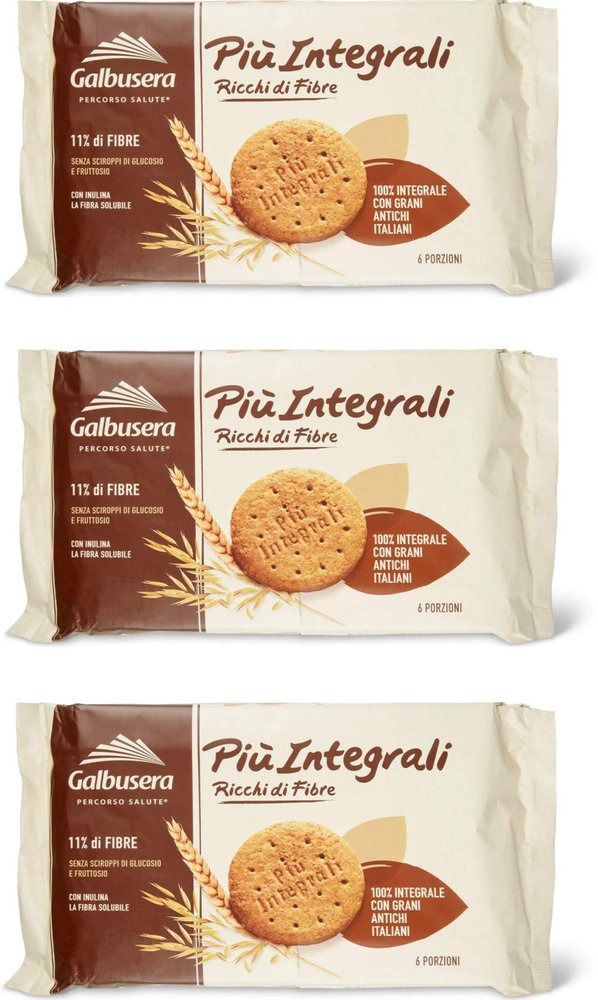 Galbusera"Piu' Integrali" More Integral Biscuits 330g, Pack of 3